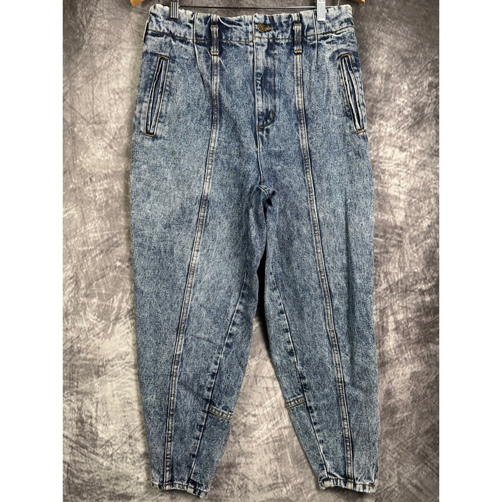 Vintage 80s Guess Jeans Women 29 Blue Acid Wash High Rise Tapered Ankle Zip